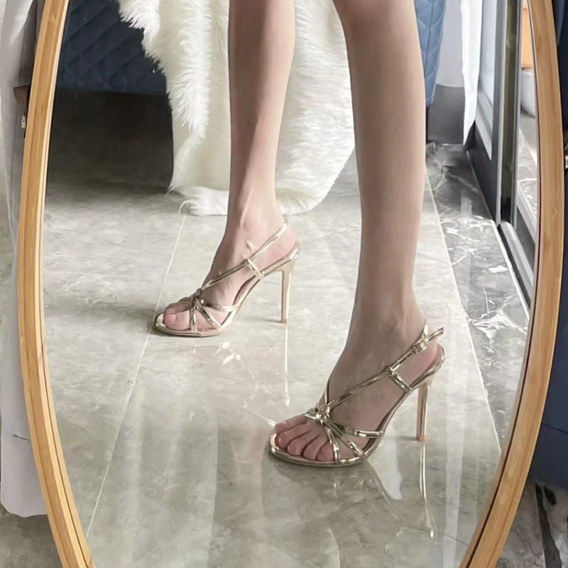 ladies heels high-heeled sandals women's summer French style 2023 new gold stiletto fashion all-match high heels 