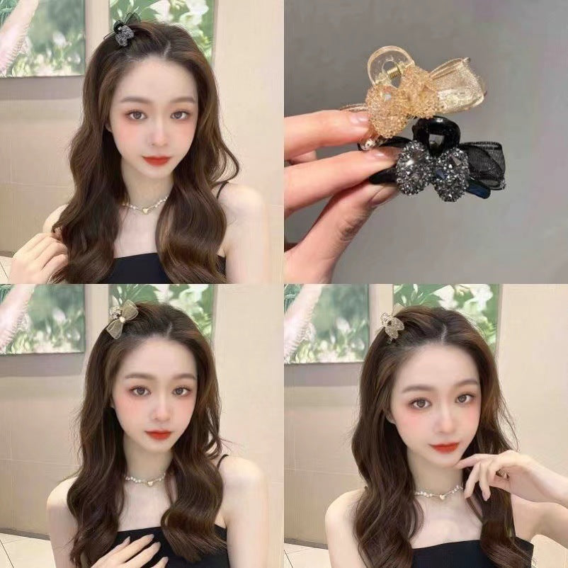 Summer bow ab face small clip mesh hairpin girl high ponytail claw clip side broken hair bangs clip headdress 