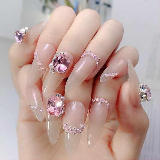 Internet celebrity popular nail art crystal pile diamond finished product super flash crooked heart rectangular handmade pearl nail decoration wholesale 