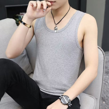 အမျိုးသားဝတ် Vest Elastic Tight Solid Colour Undershirt Sports Vest Men's Summer Slim Shaped Shoulder Backing Shirt ခေတ်မှီလက်ကား