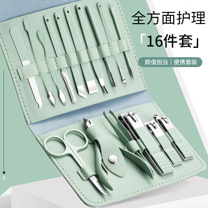 Matcha Green Nail Scissors Eyebrow Scissors Manicure Set လက်သည်းကတ်ကြေး Set Manicure Set Folding Bag Manicure Set 