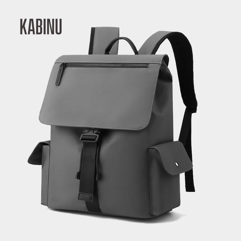 Kabinu solid color backpack leather film casual water-repellent backpack business commuter computer bag middle school student school bag 