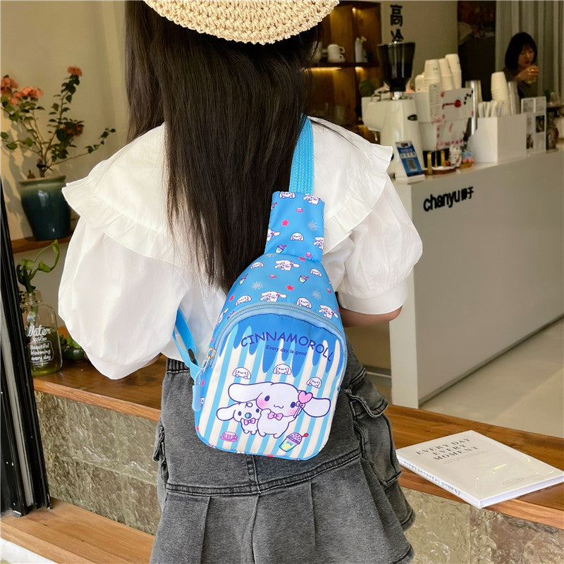 Fashionable children's chest bag, Korean version for going out, casual crossbody bag, cartoon printed shoulder bag, women's trendy and versatile children's bag 