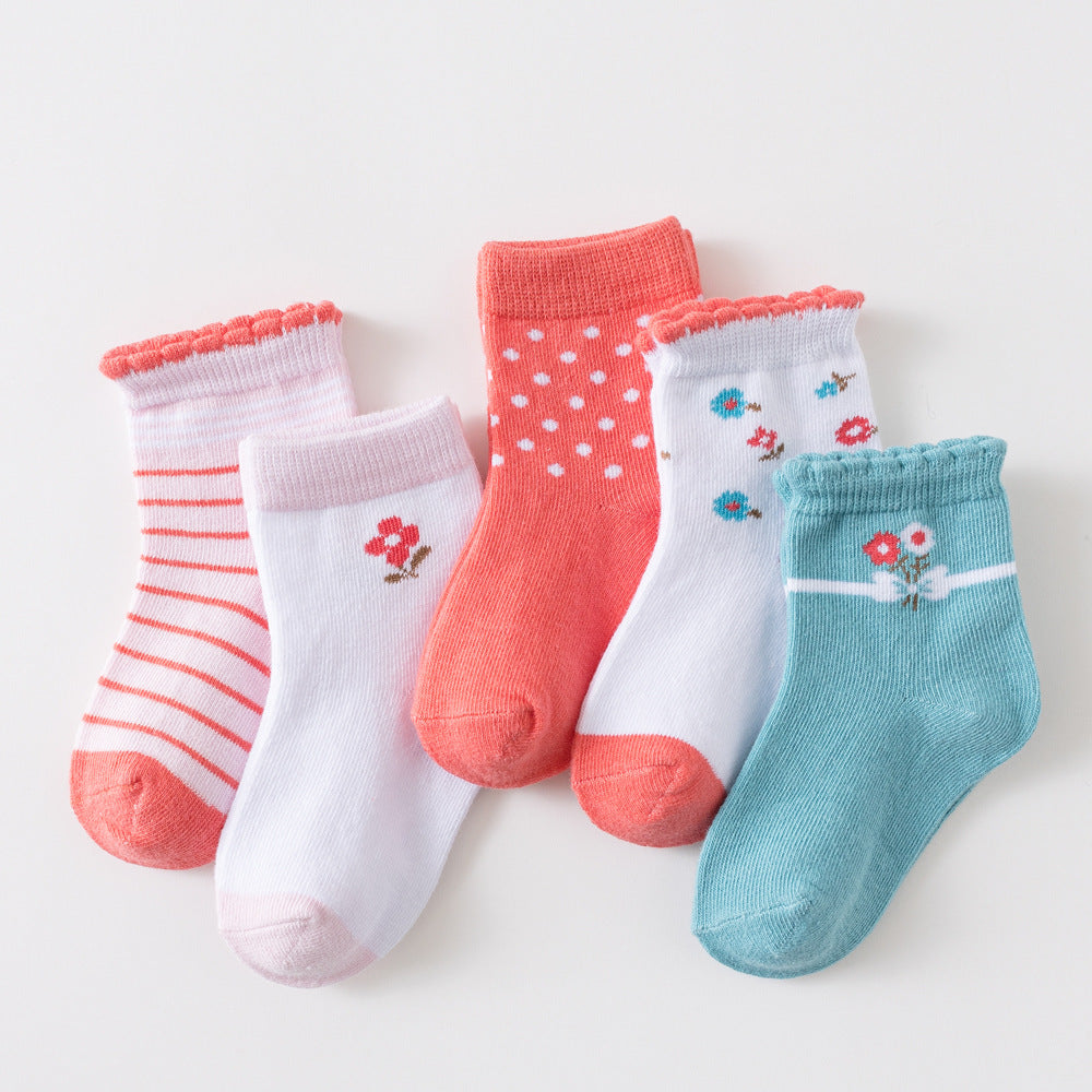 2023 Spring and Autumn New Cartoon Cute Combed Cotton Short-Tube Children's Socks Medium-Turn A-Type Boys and Girls Manufacturer Shipping 