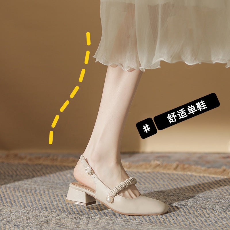 Baotou sandals women's 2023 summer new fairy style gentle single shoes women's all-match medium heel chunky heel Mary Jane shoes 