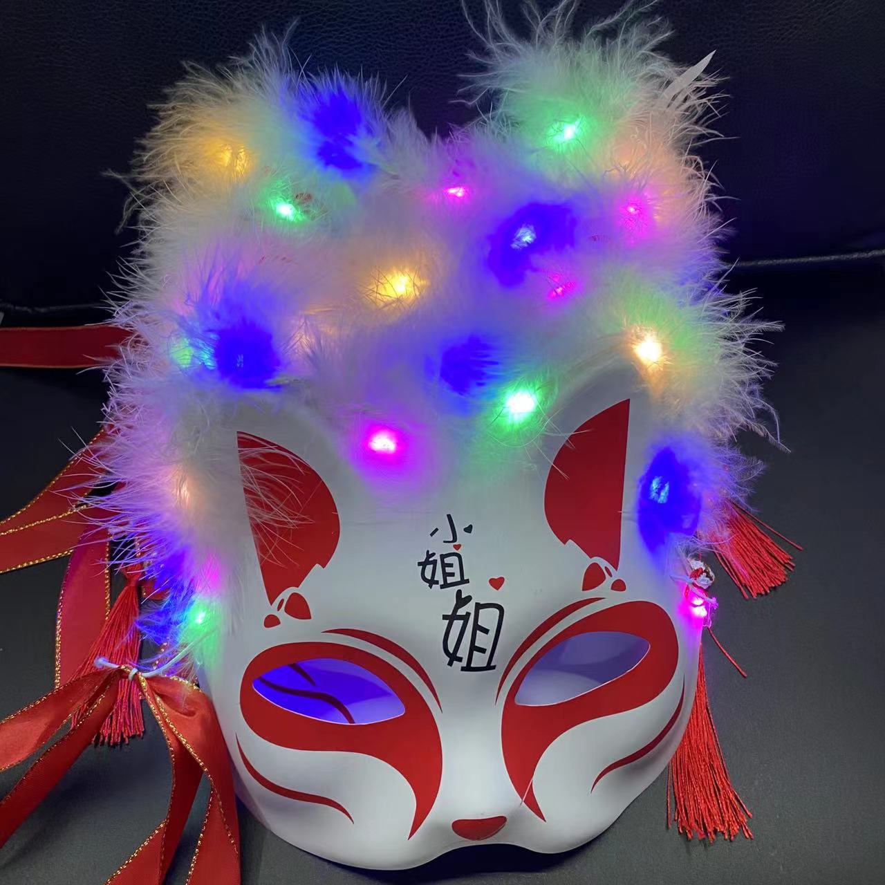 သစ်လွင်တောက်ပသော feather fox mask ရှေးဟောင်းဂျပန်တစ်ခြမ်းကလေးများ၏ anime fox mask Halloween လက္ကား 