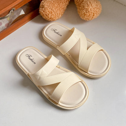 Z word belt slippers female summer wear solid color sandals and slippers new indoor home flat non-slip wear-resistant flip-flops 