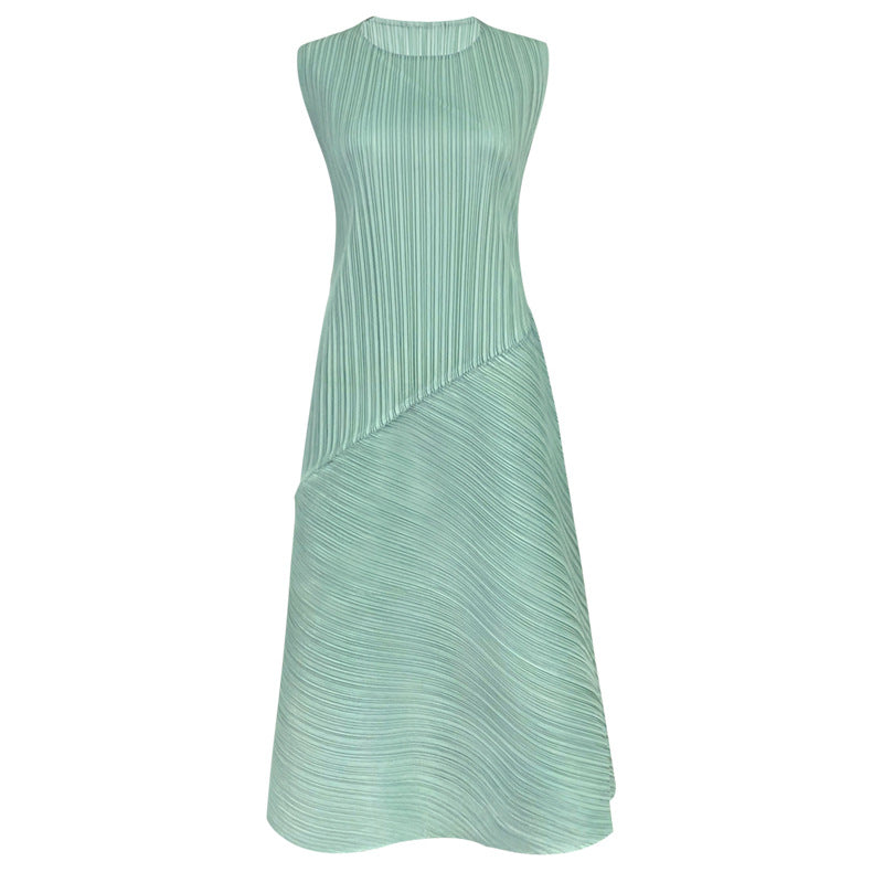 2023 summer Miyake air sense loose pleated sleeveless dress women's mid-length simple splicing irregular skirt 