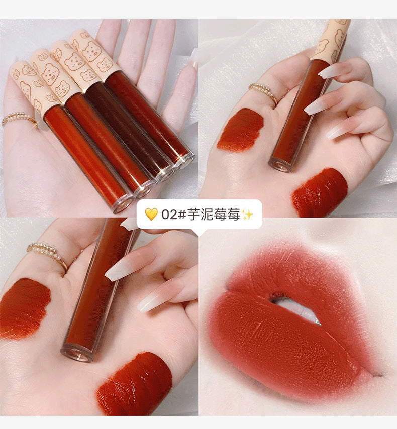 Duobao Bear 4-color lip glaze set box long-lasting thin velvet matte lip gloss cute manufacturer wholesale 