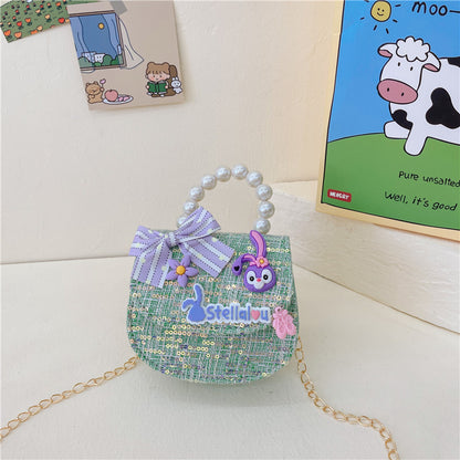 Cross-border new children's bag, stylish chain shoulder bag, fashionable pearl handbag, cute princess small backpack wholesale 