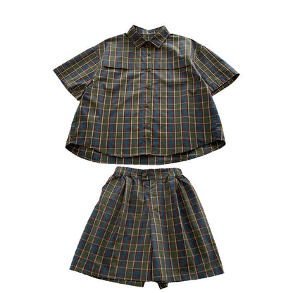 ကလေး နွေရာသီ ယောက်ျားလေးများ ရှပ်အစုံ Little Boy Plaid Shirt ပေါ့ပေါ့ပါးပါး နှစ်ကွက်တွဲ 2024 နွေရာသီ အဝတ်အစားအသစ်များ 