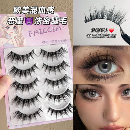 Feixi plush devil false eyelashes ~ 3D European and American hot girl mixed-race feeling thick eyelashes with thin stems natural 