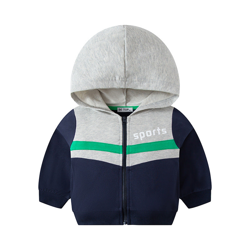 BETOP children's clothing children's hooded color matching zipper cardigan spring and autumn boys' jacket baby stylish top one piece 