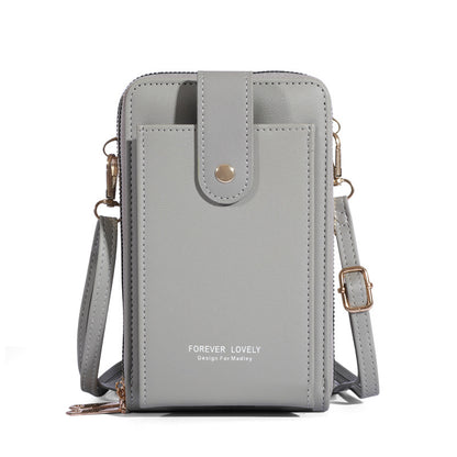 2023 Women's New Mobile Phone Bag Wholesale Korean Fashion Diagonal Solid Color Multi-Function Three-Layer Shoulder Wallet 