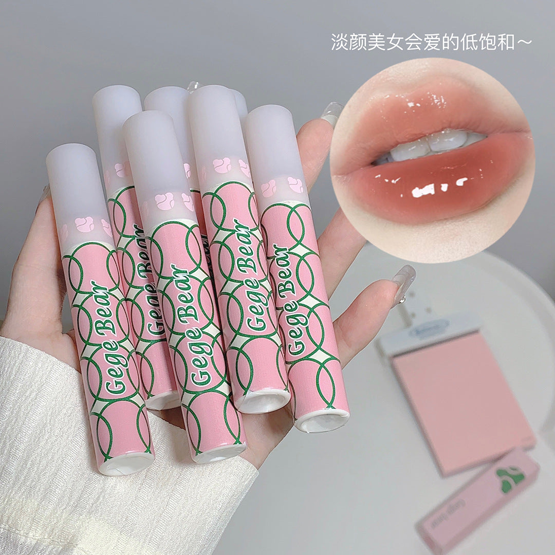 Gege bear clear water mist lip glaze အရောင်ကြာရှည်ခံ နူးညံ့သော matte နှုတ်ခမ်းနီ ရေစိုတောက်ပသော နှုတ်ခမ်းသားကို လိမ်းပေးသော နှုတ်ခမ်းနီ 