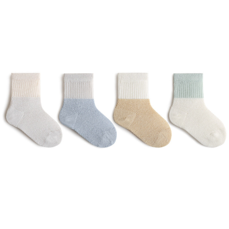 Summer mesh thin newborn baby socks boneless loose baby socks pure cotton a type boys and girls middle tube 