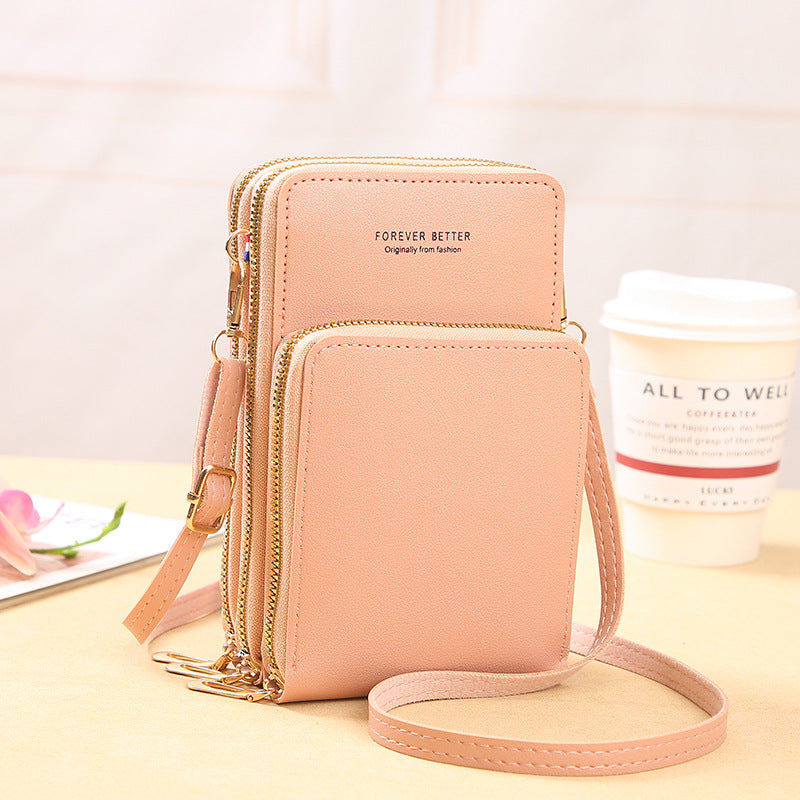 2022 new large-capacity multi-functional solid color fashion simple shoulder small bag touch screen Messenger mobile phone bag women's 