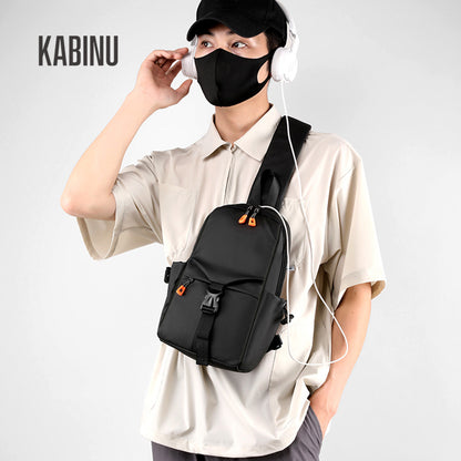 Kabinu men's chest bag leather film is waterproof and wear-resistant solid color business casual mobile phone bag bag student crossbody bag 