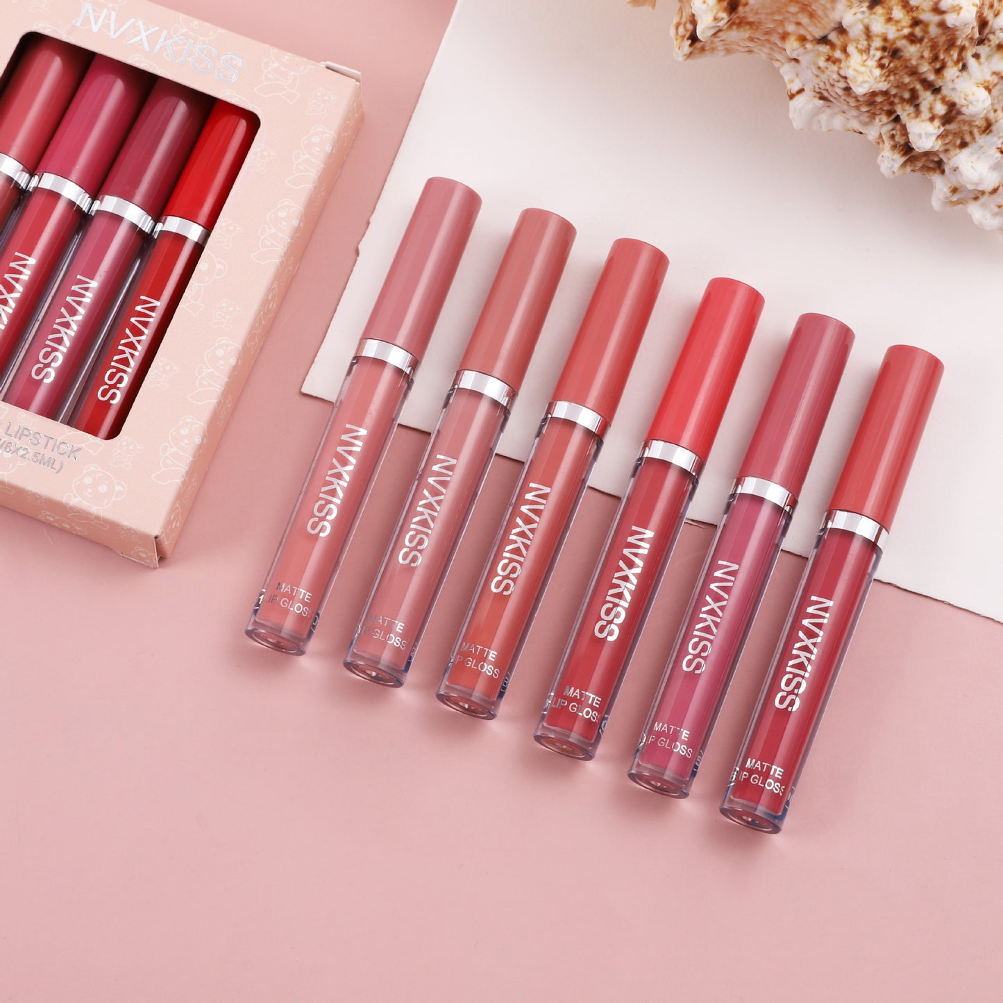 NVXKISS lip glaze 6 pack matte non-stick cup နိုင်ငံခြားရောင်းဝယ်ရေး matte အရည် explosive liquid lipstick lip gloss 