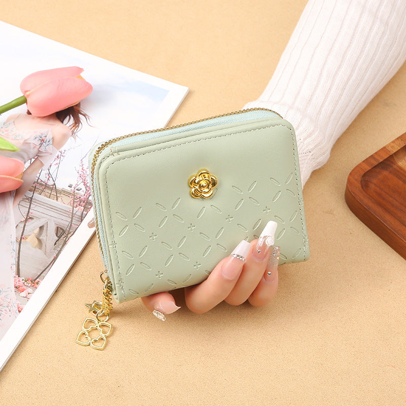 2023 new Korean version design mini ladies small wallet embossed with hardware PU leather cross-border wholesale factory direct sales 