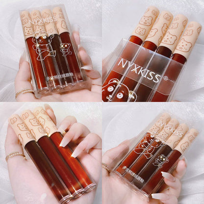 Duobao Bear Velvet Lip Glaze Set Velvet Matte 4 Color Lip Glaze Daily Whitening Gift Non-fading Lipstick 