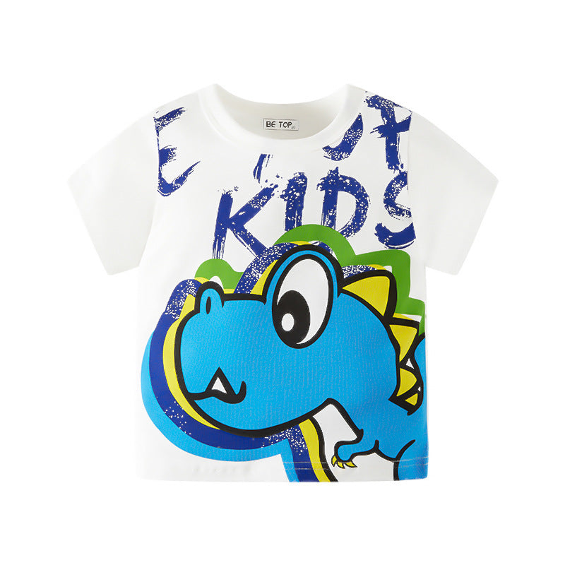 betop children's clothing children's T-shirt cartoon flying dinosaur summer baby boy sweater round neck Korean version one piece 