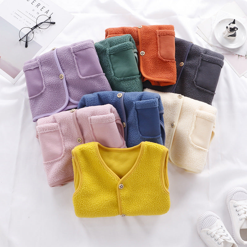 2023 children's vest spring and autumn polar fleece baby baby cardigan clothes to keep warm children's boys and girls to keep warm manufacturers wholesale 