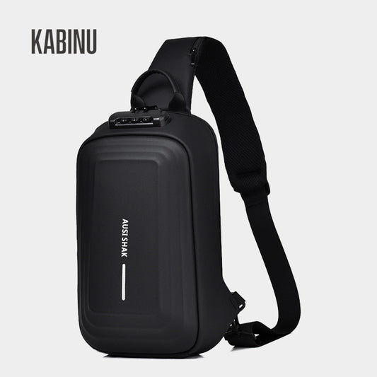 Kabinu men's chest bag solid color business style shoulder bag USB charging shoulder bag water-repellent crossbody bag 