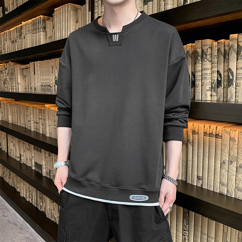 2022 spring and autumn new men's fake two-piece long-sleeved T-shirt fashion trend men's loose couple sweater bottoming shirt 