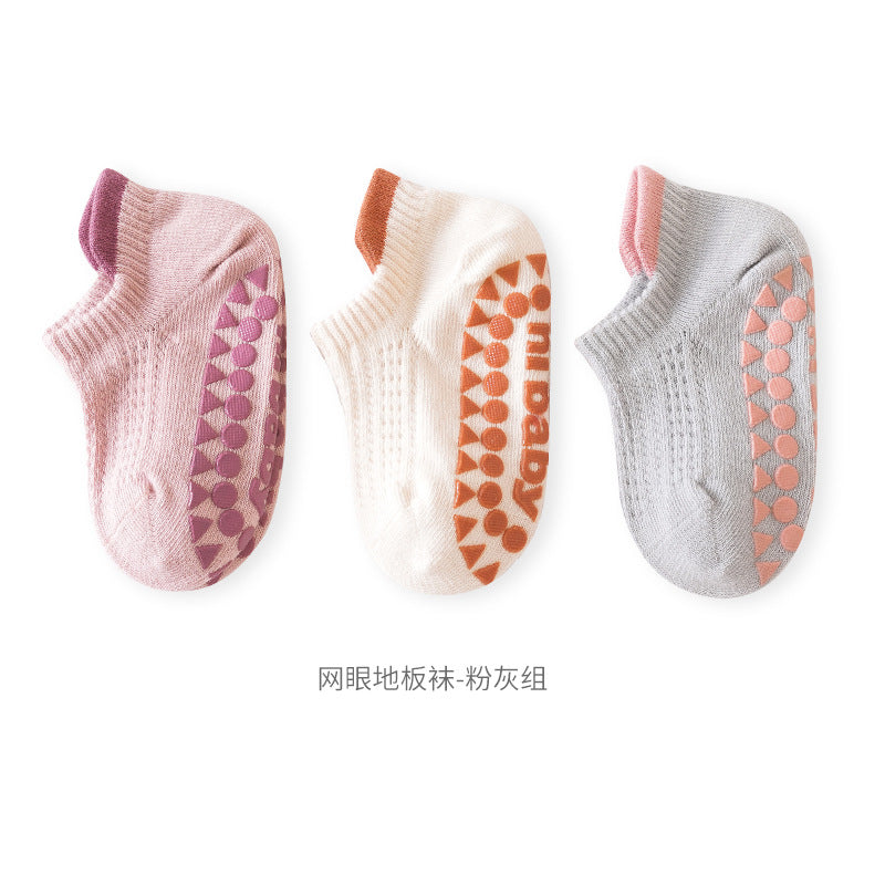 Spring and summer thin baby socks mesh baby socks A type boneless loose mouth non-slip floor socks short tube boat socks 