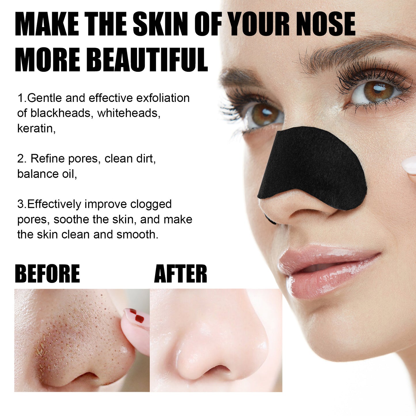 Black Pig Nose Stick Bamboo Charcoal Remove Blackhead Nose Mask Nose Stick Remove Acne Set Box Blackhead Removal Tear-off Nose Mask 