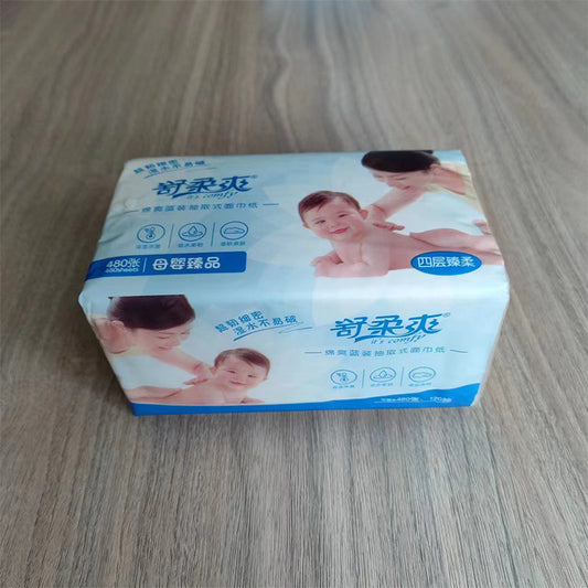 Wettable water skin-friendly 480 baby big pack facial tissue အိမ်သုံး တစ်ရှူး 4 layers soft baby tissue တတ်နိုင် လက်ကား 