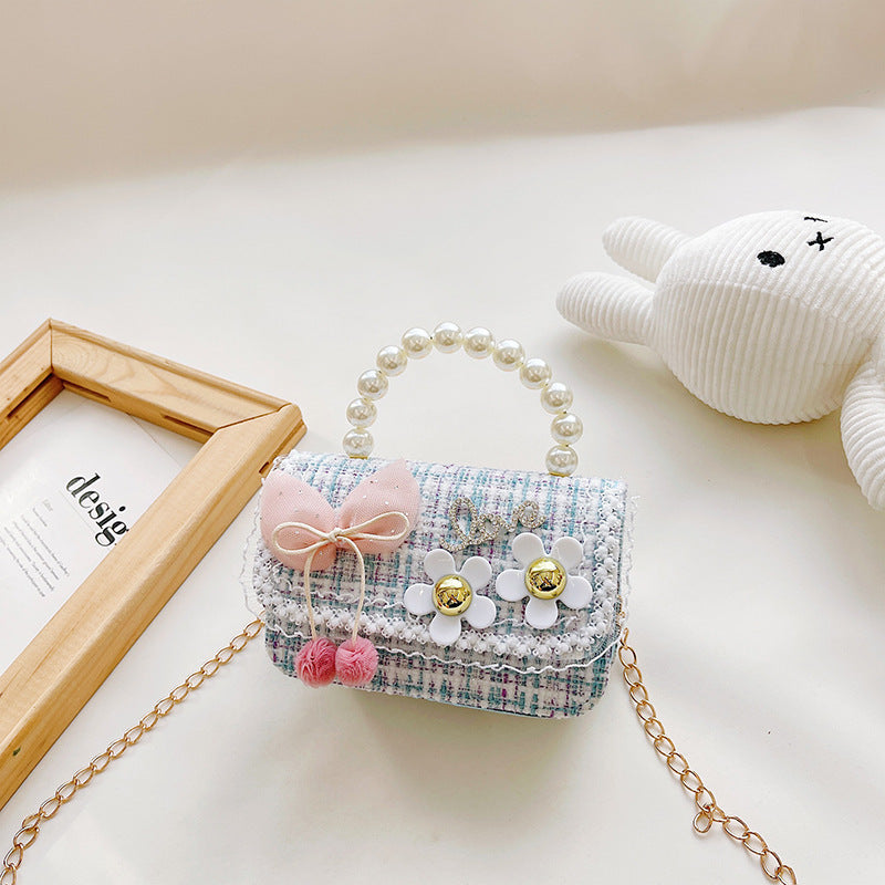 Fashionable Princess Little Fragrance Girls Crossbody Bag Pearl ကလေးလက်ကိုင်အိတ် Korean Style Bow Shoulder Bag 