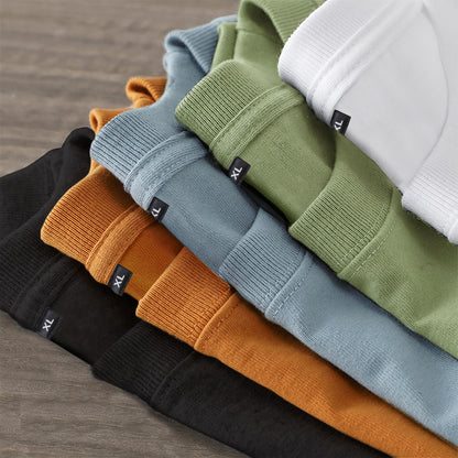 210 grams heavy cotton drop shoulders solid color five-quarter sleeves loose large size men's clothes mid-sleeve round neck trendy brand t-shirt women 