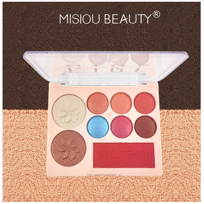 MISIOU BEAUTY Eyeshadow Highlight Blush သုံးဖက်မြင်မိတ်ကပ် Palette သည် မိတ်ကပ်ပျက်ပြားခြင်းမရှိပါ။ 