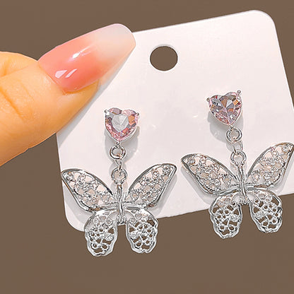 Silver Needle Zircon Heart Stud Earrings Cross Sweet Cool Wind Earrings Personality Irregular Bow Knot Earrings 