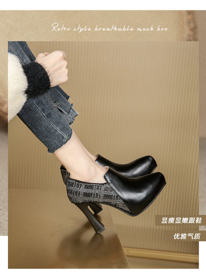 Matching color belt drill waterproof platform high-heeled shoes princess banquet high-heeled single shoes fashion shallow mouth shoes a generation of Huizhou shoes 