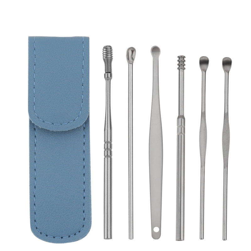 ထုတ်လုပ်သူ stainless steel ear scoop 6-piece set portable ear scoop ear set အိမ်သုံး spiral ear scoop ear pick tool 