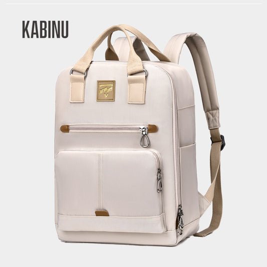 Kabinu women's backpack, fashionable mommy bag, commuter computer bag, water-repellent backpack, solid color student school bag 