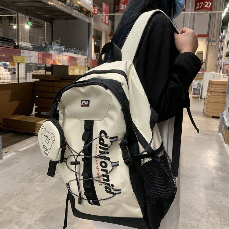 Korean ins street Hong Kong style backpack female Japanese style Harajuku ulzzang workwear backpack male high school student school bag 