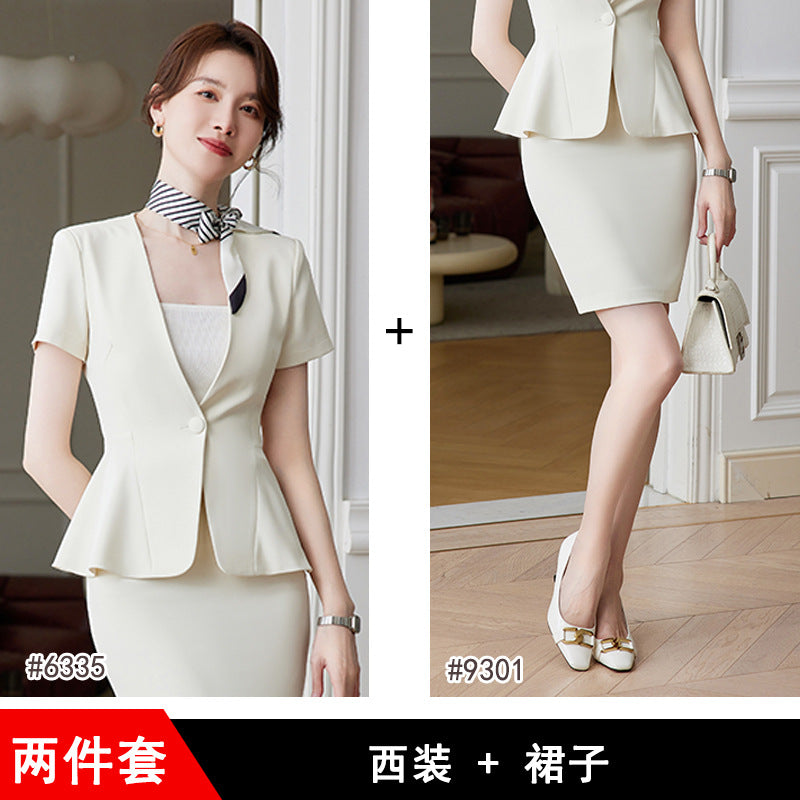 Short-sleeved professional suit suit female summer thin front desk suit temperament beauty salon overalls female stewardess uniform 