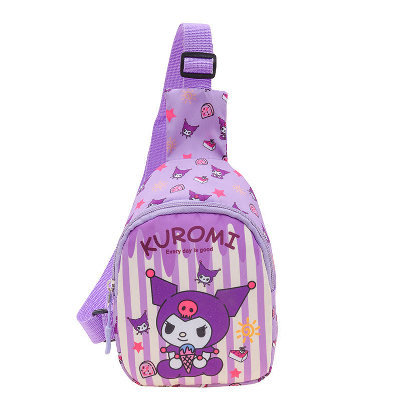 Fashionable children's chest bag, Korean version for going out, casual crossbody bag, cartoon printed shoulder bag, women's trendy and versatile children's bag 