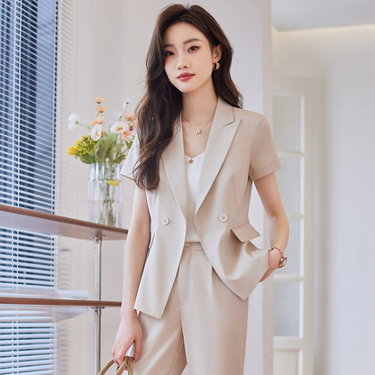 Spring and summer short-sleeved suit jacket women's thin fashion temperament manager professional suit suit female hotel front desk work clothes 