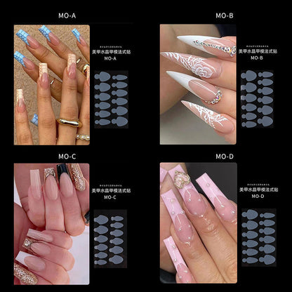 Silicone extension nail film 12 pieces French nail art crystal nail film mold-free frosting paperless extension glue 