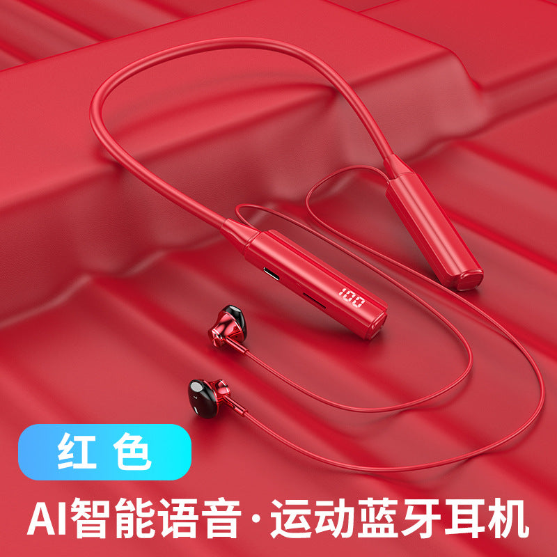 【AI Intelligent Voice Control】Wireless bluetooth headset can be plugged into TF card smart digital display long battery life hanging neck universal 