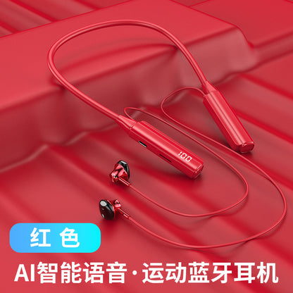 【AI Intelligent Voice Control】Wireless bluetooth headset can be plugged into TF card smart digital display long battery life hanging neck universal 