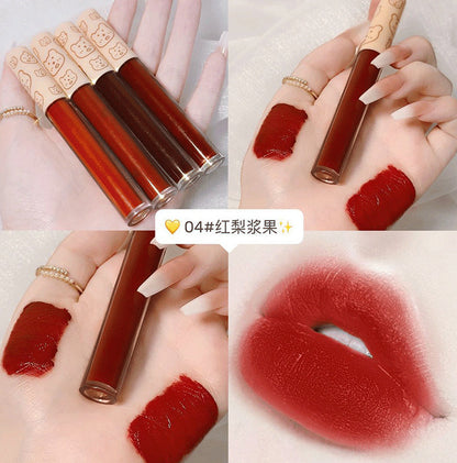 Duobao Bear Velvet Lip Glaze Set Velvet Matte 4 Color Lip Glaze Daily Whitening Gift Non-fading Lipstick 