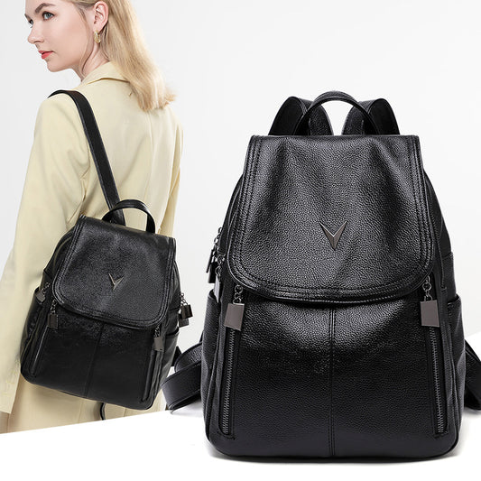 2023 Spring and Summer New Litchi Pattern Backpack Ladies Anti-Theft Backpack Large Capacity Multipurpose Soft Leather Travel Bag Casual 