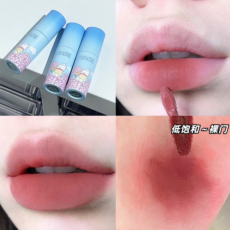 CACE Blue Sky Blue Matte Lip Mud Anime Style Bunny Lip Glaze Student Three-Piece Blue Set Wholesale 