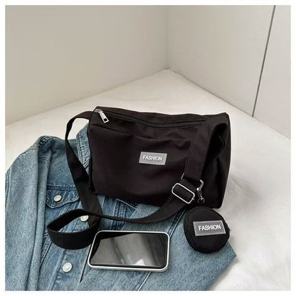 2023 new Messenger bag student class bag female ins style Japanese large capacity solid color canvas bag shoulder bag 